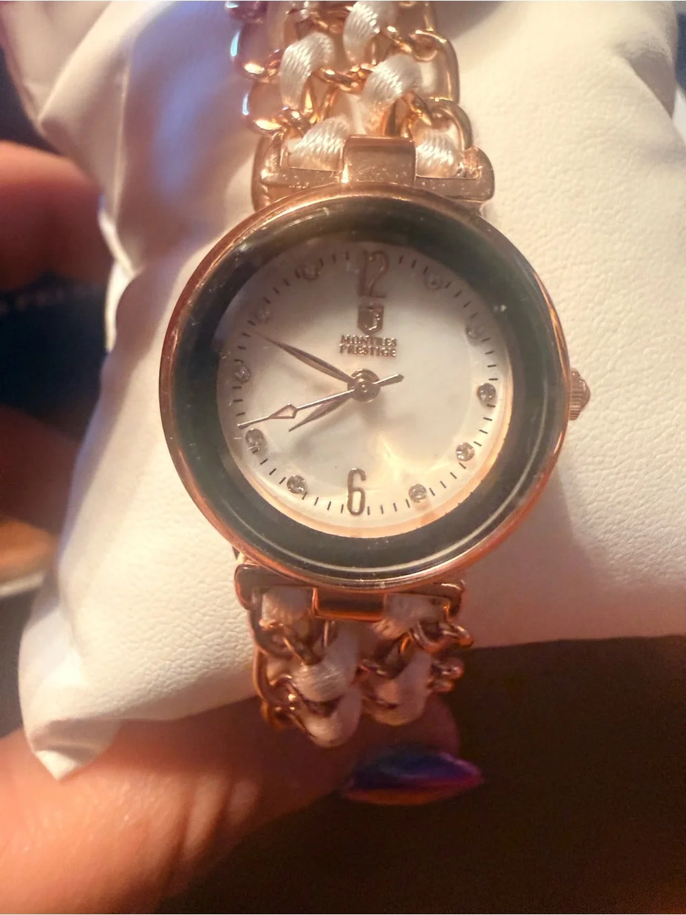 Rose Gold Chain-Link Women’s Watch with White Dial